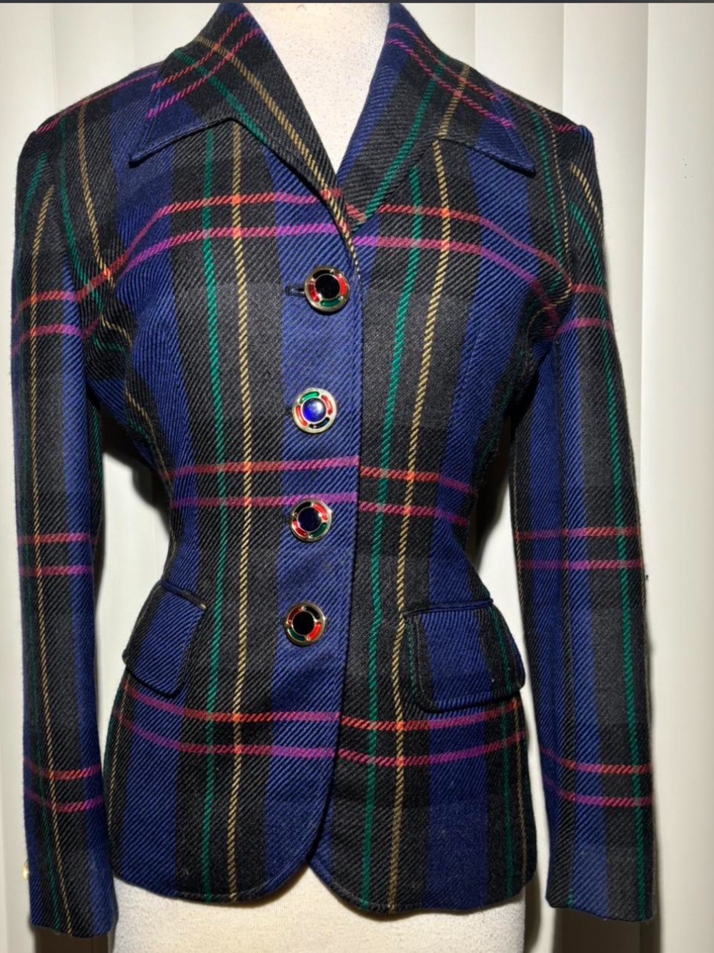 Women's Blue Plaid Tailored Jacket